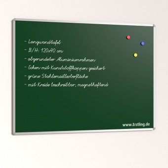 Wandtafel Stahlemaille grün, 120x 90 cm, ohne Kreideablage, 
